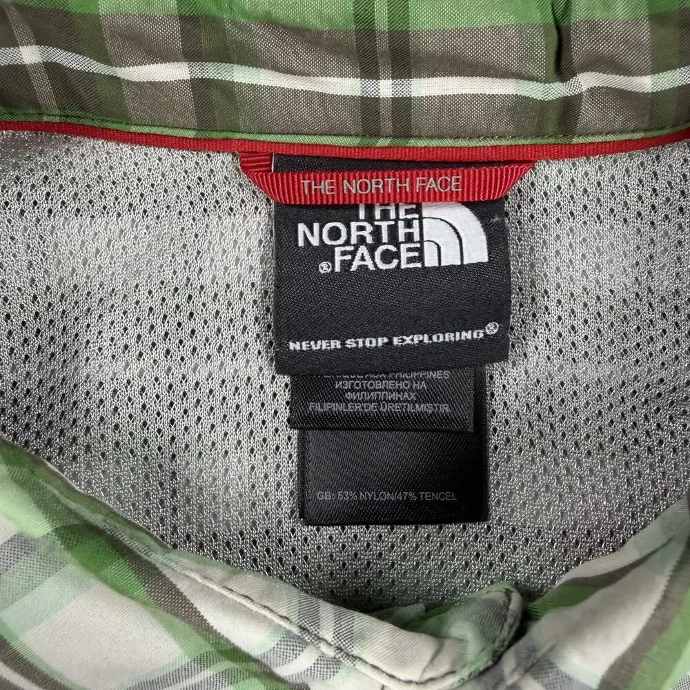 The North Face Button Up Shirt Mens XL Green Plaid Short Sleeve Outdoor Hiking